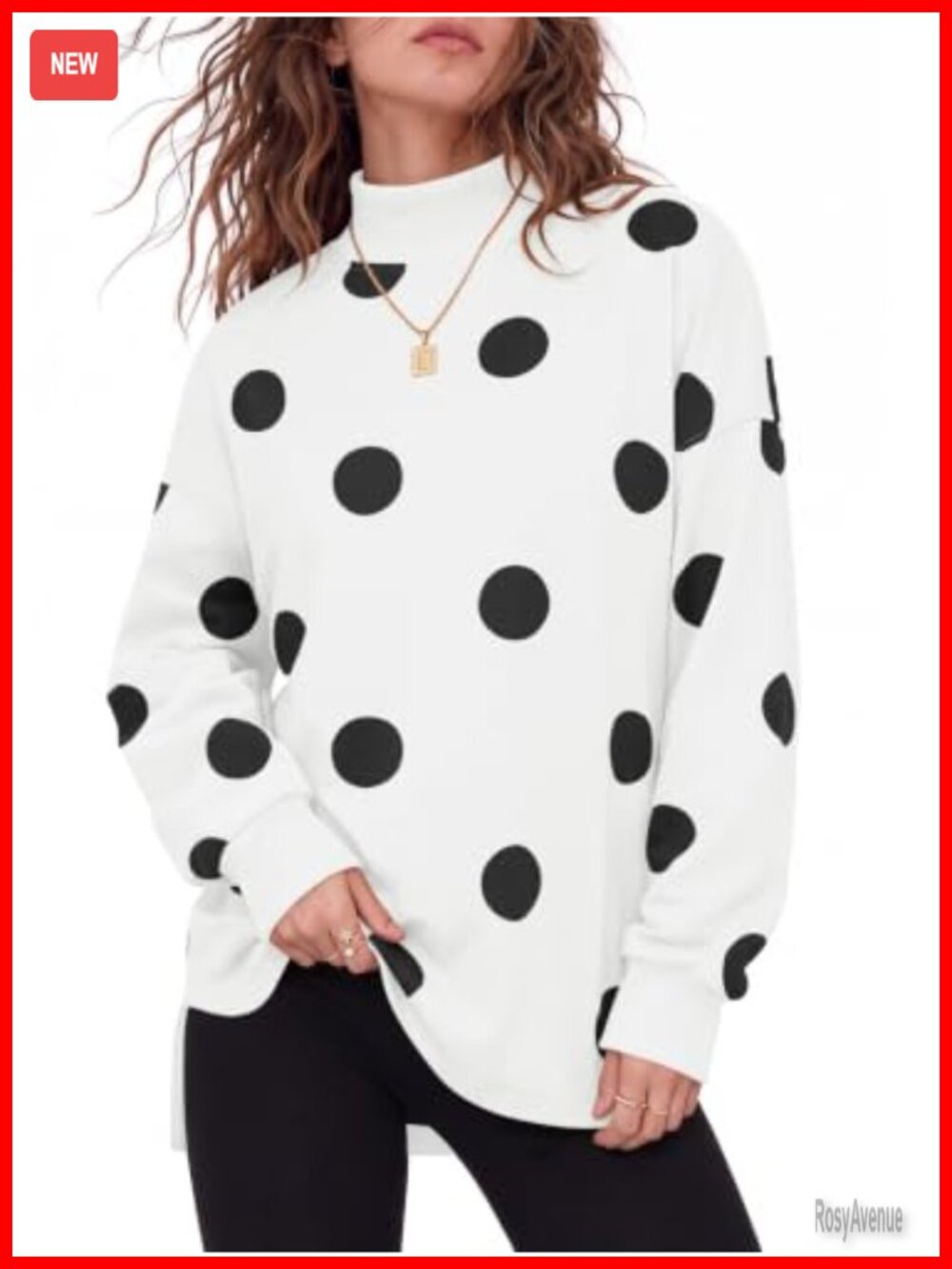 Women's Polka Dot Mock Neck Sweatshirt Pullover Oversized Top